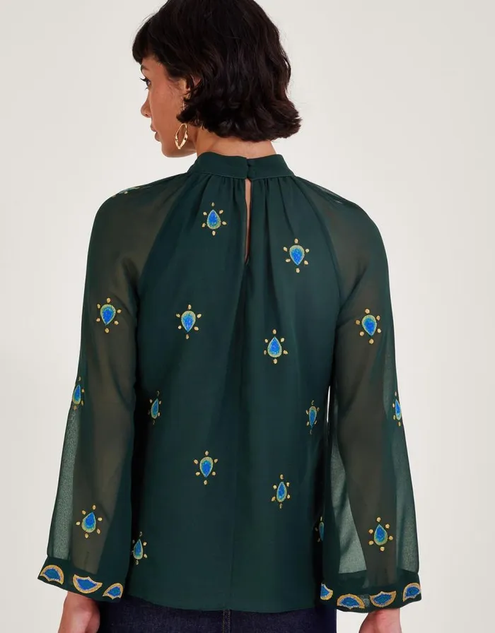 Monsoon Perla Peacock Embellished Blouse Green Women Tops and Blouses Monsoon Perla Peacock Embellished Blouse Green Women Tops and Blouses
