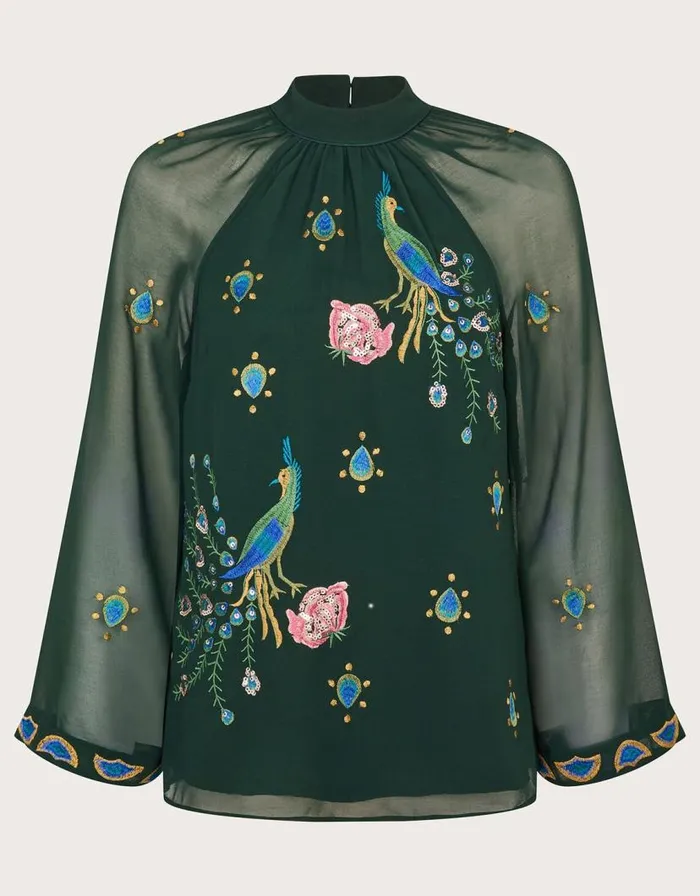Monsoon Perla Peacock Embellished Blouse Green Women Tops and Blouses Monsoon Perla Peacock Embellished Blouse Green Women Tops and Blouses