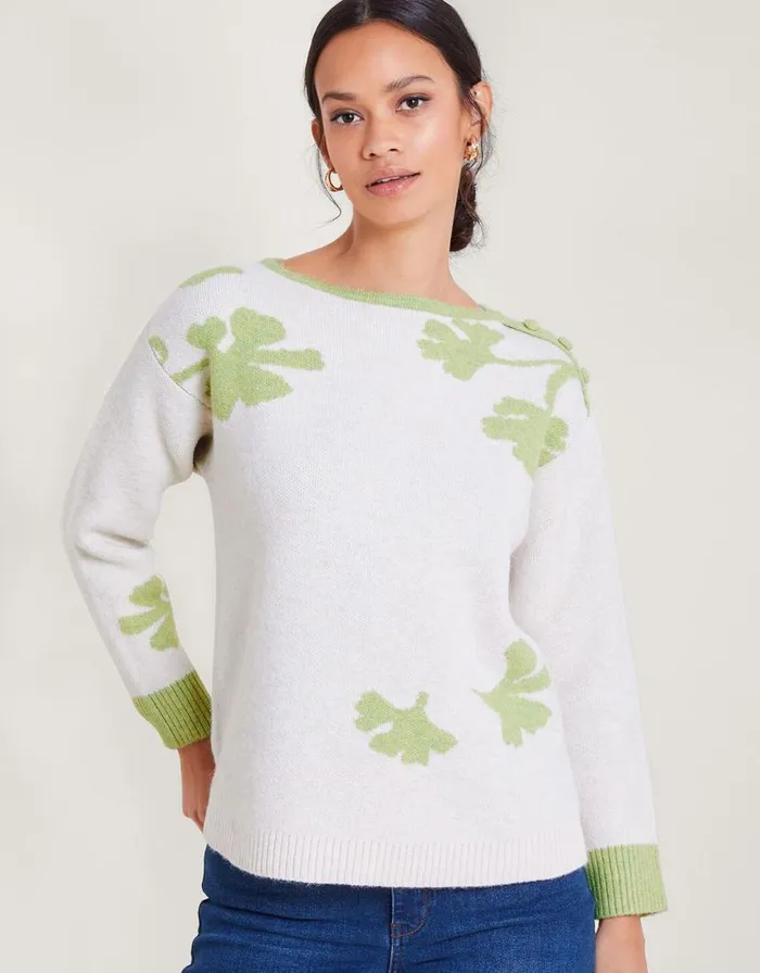 Monsoon Pia Pattern Jumper Ivory Women Knitwear