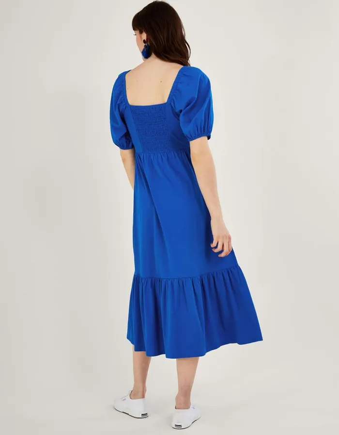 Monsoon Puff Sleeve ORing Detail Midi Dress Blue Women Midi Dresses Monsoon Puff Sleeve ORing Detail Midi Dress Blue Women Midi Dresses