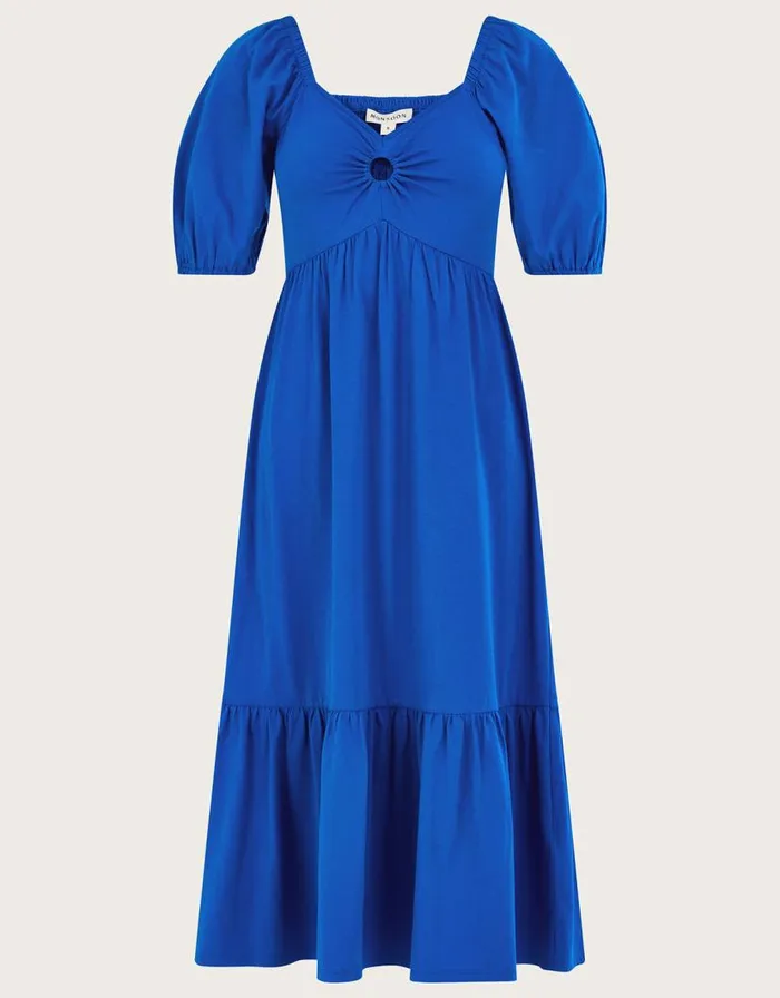 Monsoon Puff Sleeve ORing Detail Midi Dress Blue Women Midi Dresses Monsoon Puff Sleeve ORing Detail Midi Dress Blue Women Midi Dresses