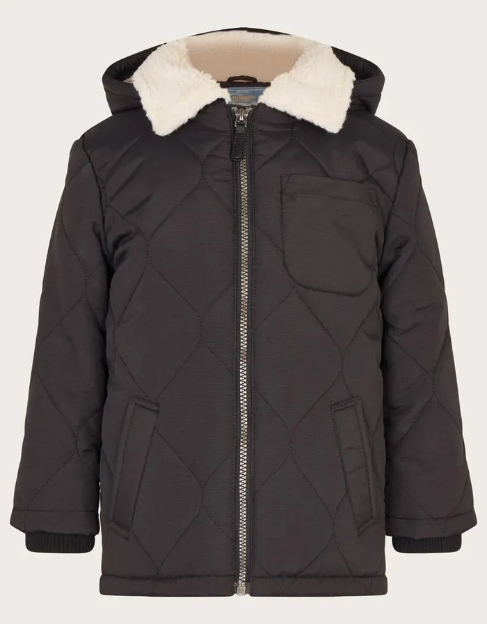 Monsoon Quilted Borg Coat Black Children Coats and Jackets