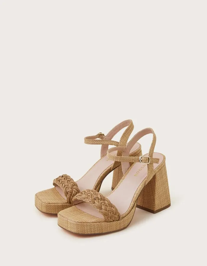 Monsoon Raffia Block Heel Sandals Natural Women Flats
