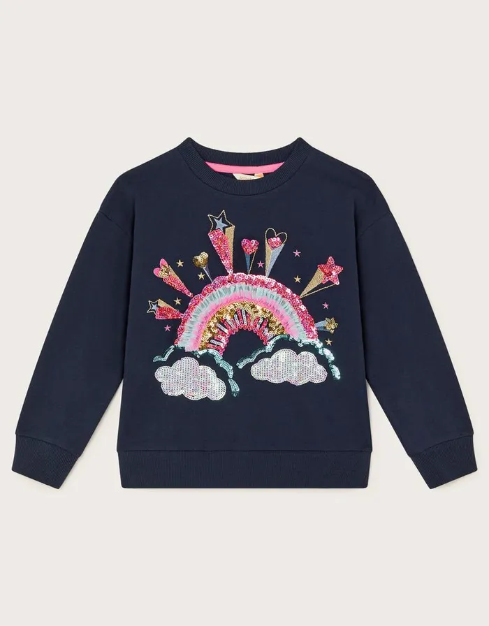 Monsoon Rainbow Embellished Sweatshirt Blue Children Tops and Tshirts Monsoon Rainbow Embellished Sweatshirt Blue Children Tops and Tshirts