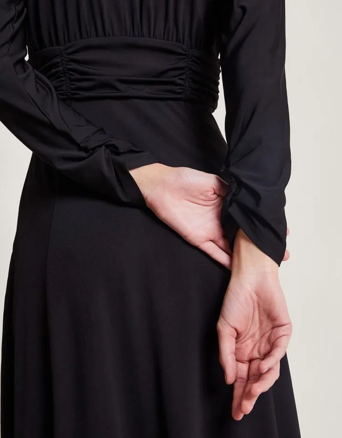 Monsoon Ray Ruched Dress Black Women Midi Dresses Monsoon Ray Ruched Dress Black Women Midi Dresses