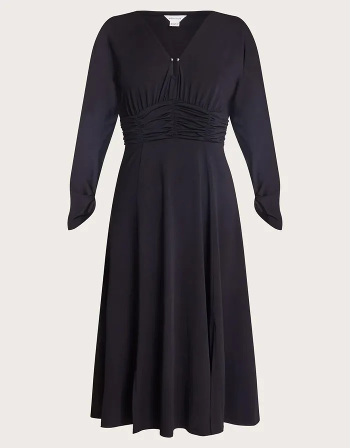 Monsoon Ray Ruched Dress Black Women Midi Dresses Monsoon Ray Ruched Dress Black Women Midi Dresses