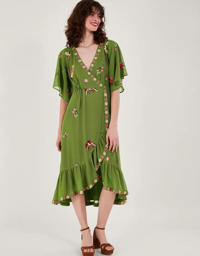 Monsoon Renee Wrap Dress Green Women Occasionwear