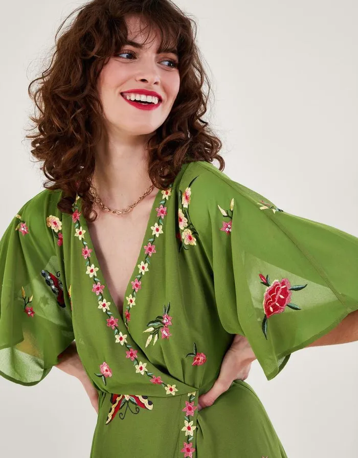 Monsoon Renee Wrap Dress Green Women Occasionwear Monsoon Renee Wrap Dress Green Women Occasionwear