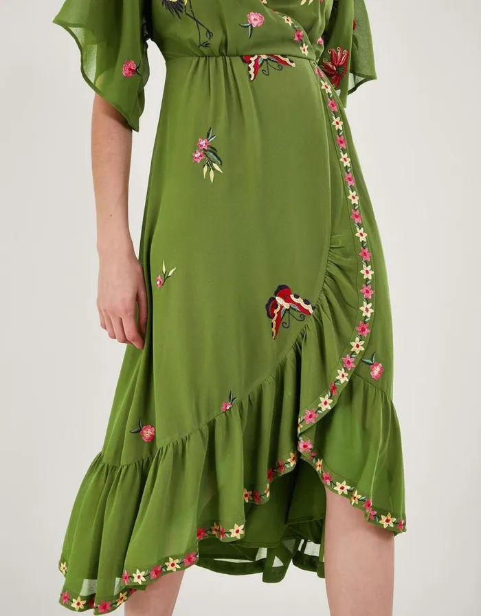 Monsoon Renee Wrap Dress Green Women Occasionwear Monsoon Renee Wrap Dress Green Women Occasionwear