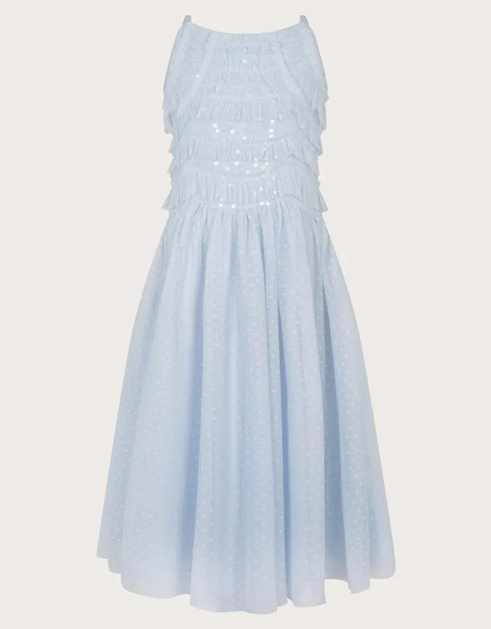 Monsoon Ruffle Sequin Truth Dress Blue Children Dresses