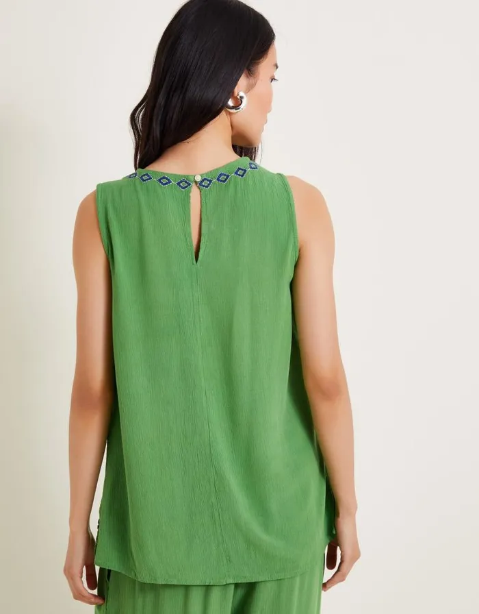 Monsoon Saffron Embroidered Tank Top Green Women Tops and Blouses Monsoon Saffron Embroidered Tank Top Green Women Tops and Blouses