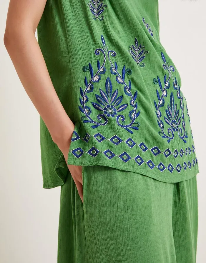 Monsoon Saffron Embroidered Tank Top Green Women Tops and Blouses Monsoon Saffron Embroidered Tank Top Green Women Tops and Blouses