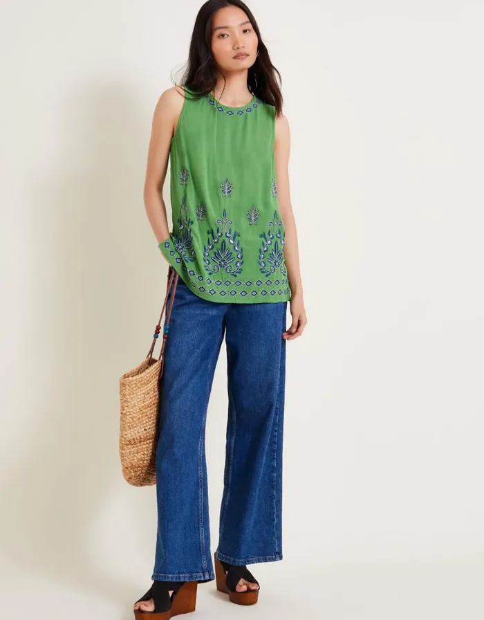 Monsoon Saffron Embroidered Tank Top Green Women Tops and Blouses Monsoon Saffron Embroidered Tank Top Green Women Tops and Blouses