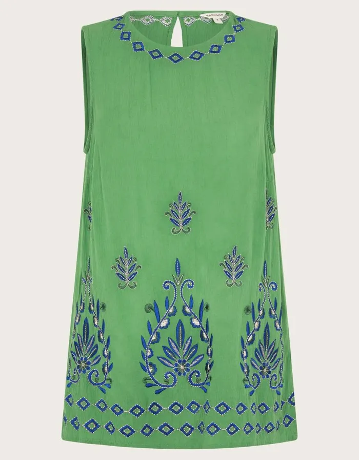 Monsoon Saffron Embroidered Tank Top Green Women Tops and Blouses Monsoon Saffron Embroidered Tank Top Green Women Tops and Blouses
