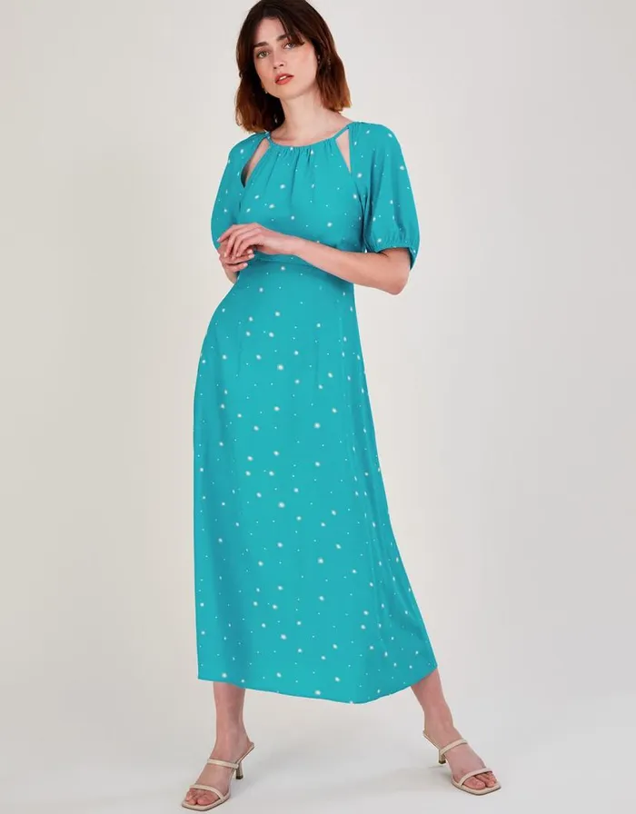 Monsoon Sami Spot Print Dress Teal Women Day Dresses