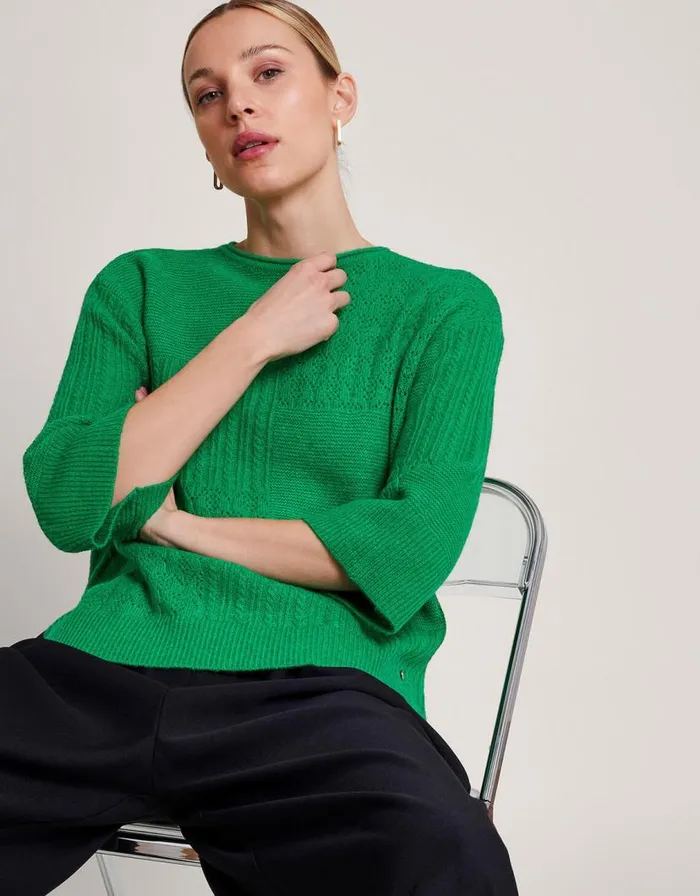 Monsoon San Mixed Knit Jumper Green Women Knitwear