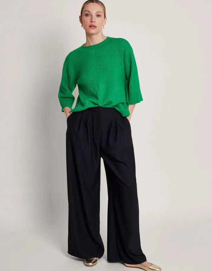 Monsoon San Mixed Knit Jumper Green Women Knitwear Monsoon San Mixed Knit Jumper Green Women Knitwear