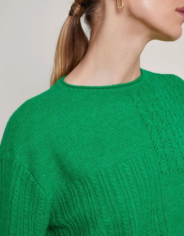 Monsoon San Mixed Knit Jumper Green Women Knitwear Monsoon San Mixed Knit Jumper Green Women Knitwear