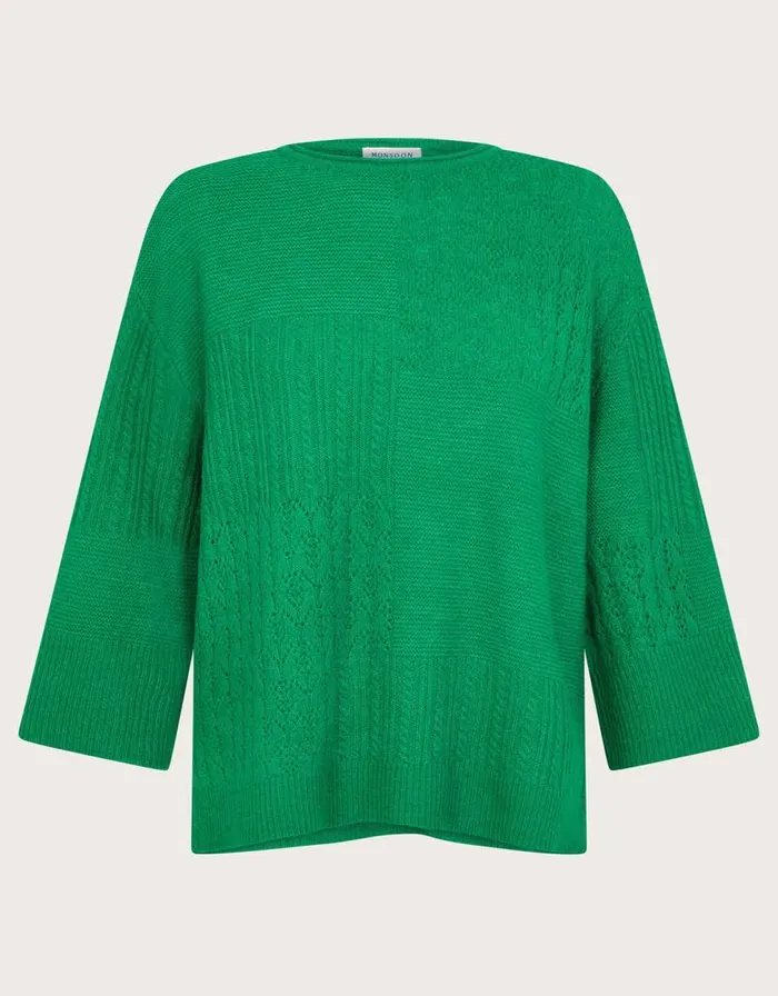Monsoon San Mixed Knit Jumper Green Women Knitwear Monsoon San Mixed Knit Jumper Green Women Knitwear
