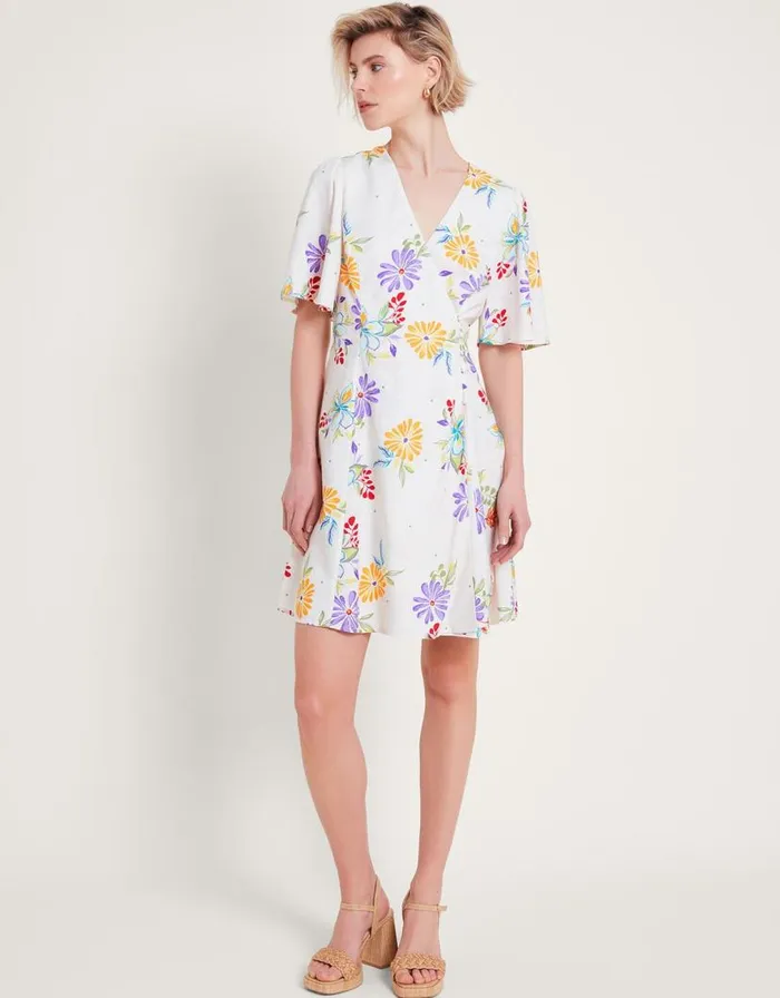 Monsoon Sandie Floral Dress Ivory Women Occasion Dresses Monsoon Sandie Floral Dress Ivory Women Occasion Dresses