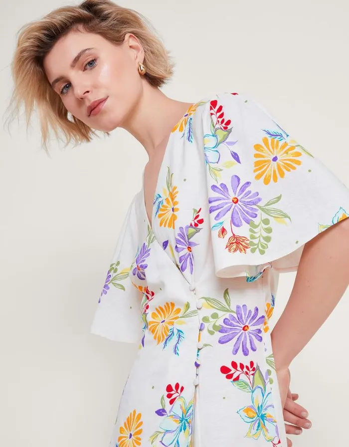 Monsoon Sandie Floral Dress Ivory Women Occasion Dresses Monsoon Sandie Floral Dress Ivory Women Occasion Dresses
