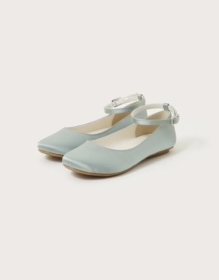 Monsoon Satin Ballerina Flats Green Children Partywear