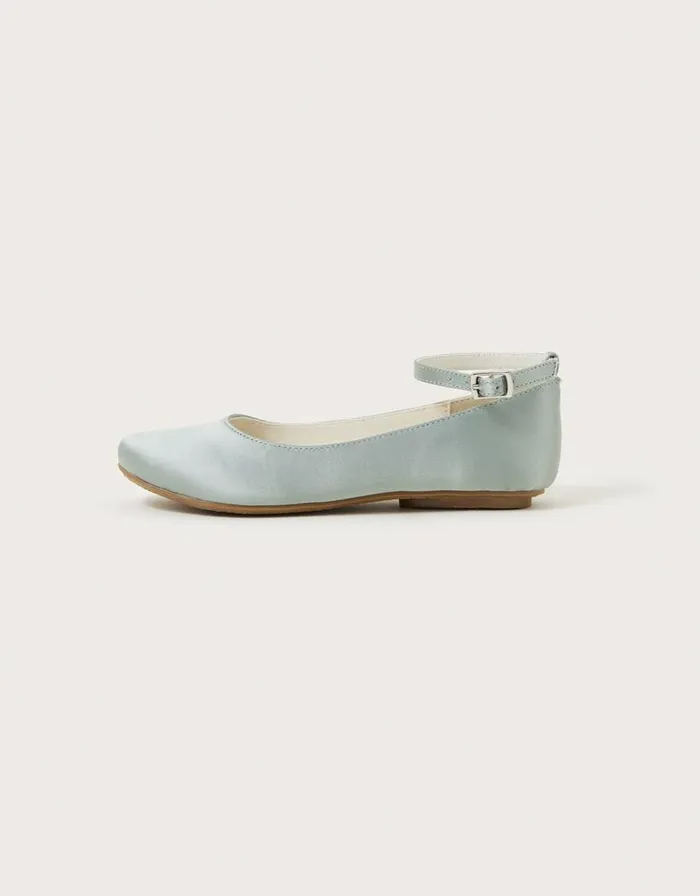 Monsoon Satin Ballerina Flats Green Children Partywear Monsoon Satin Ballerina Flats Green Children Partywear