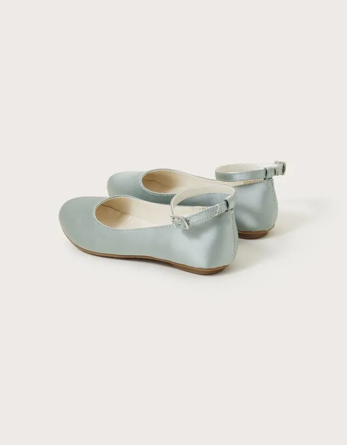 Monsoon Satin Ballerina Flats Green Children Partywear Monsoon Satin Ballerina Flats Green Children Partywear