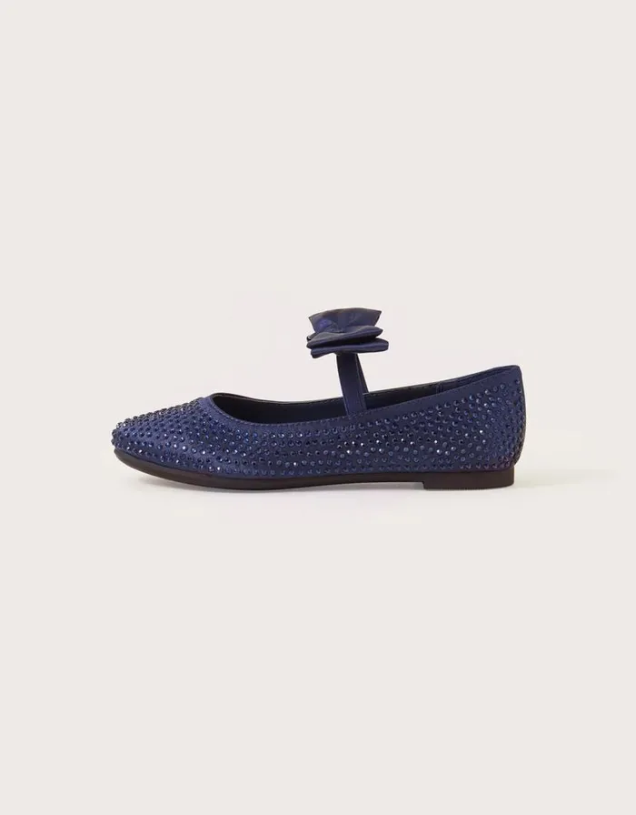Monsoon Satin Bow Ballerina Flats Blue Children Partywear Monsoon Satin Bow Ballerina Flats Blue Children Partywear