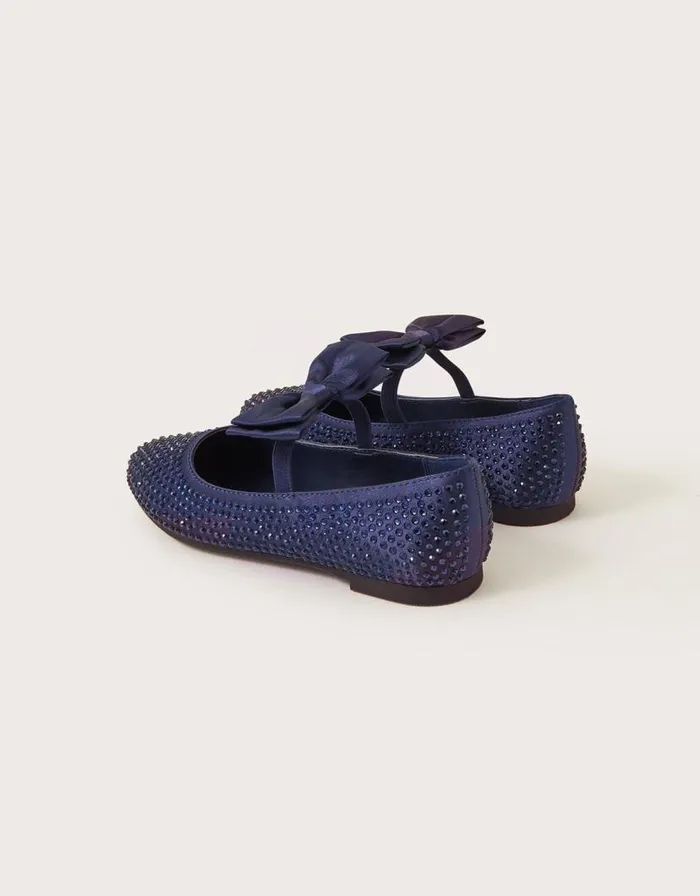 Monsoon Satin Bow Ballerina Flats Blue Children Partywear Monsoon Satin Bow Ballerina Flats Blue Children Partywear