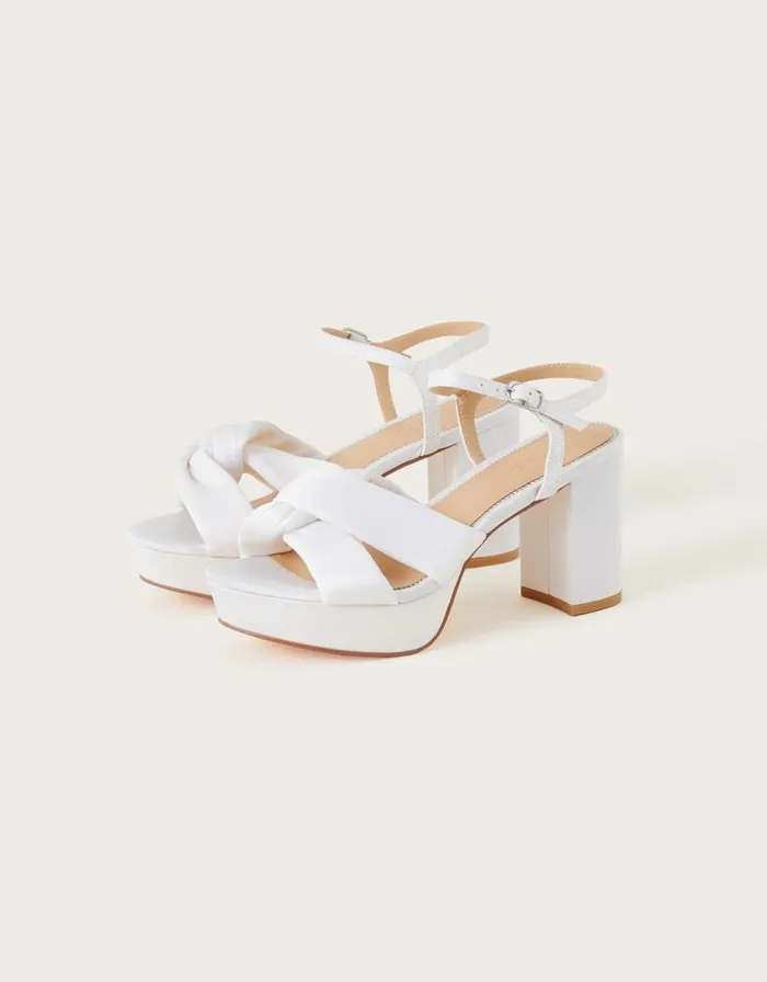 Monsoon Satin Knot Platform Heeled Sandals Ivory Women Platforms