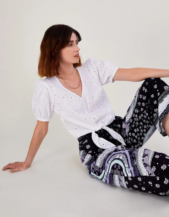 Monsoon Schiffli Tie Detail Top In Sustainable Cotton White Women Tops and Blouses Monsoon Schiffli Tie Detail Top In Sustainable Cotton White Women Tops and Blouses