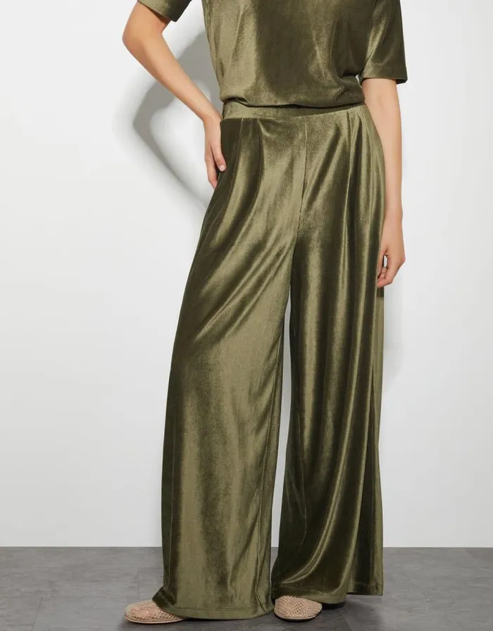 Monsoon Shay Rib Velour Wide Leg Trousers Green Women Trousers and Jeans Monsoon Shay Rib Velour Wide Leg Trousers Green Women Trousers and Jeans