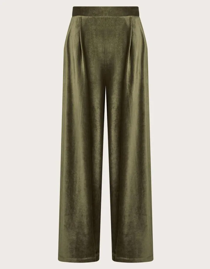 Monsoon Shay Rib Velour Wide Leg Trousers Green Women Trousers and Jeans Monsoon Shay Rib Velour Wide Leg Trousers Green Women Trousers and Jeans