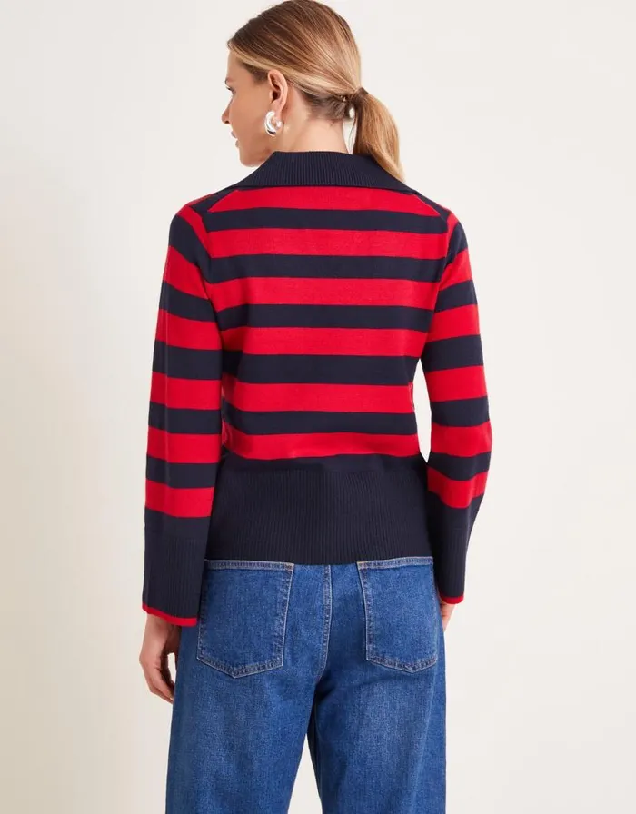 Monsoon Shay Stripe Collared Jumper Red Women Knitwear Monsoon Shay Stripe Collared Jumper Red Women Knitwear