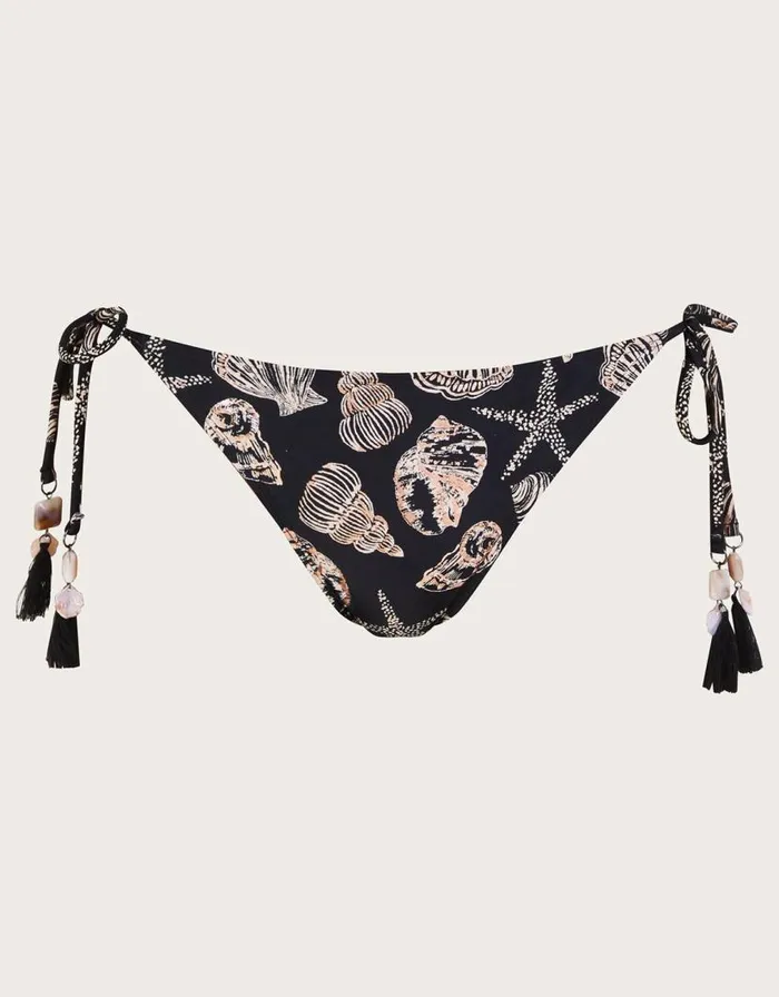 Monsoon Shell Print Foil Bikini Bottoms Black Women Beachwear and Swimwear Monsoon Shell Print Foil Bikini Bottoms Black Women Beachwear and Swimwear