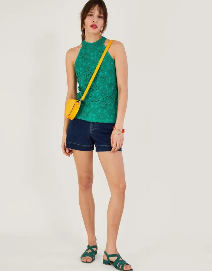 Monsoon Sleeveless Crochet Top With LENZING ECOVERO Green Women Tops and Blouses Monsoon Sleeveless Crochet Top With LENZING ECOVERO Green Women Tops and Blouses