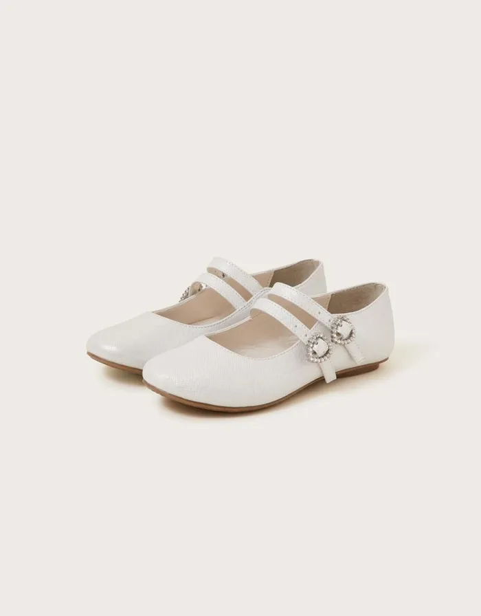 Monsoon Sparkle TwoStrap Ballerina Flats Silver Children Partywear