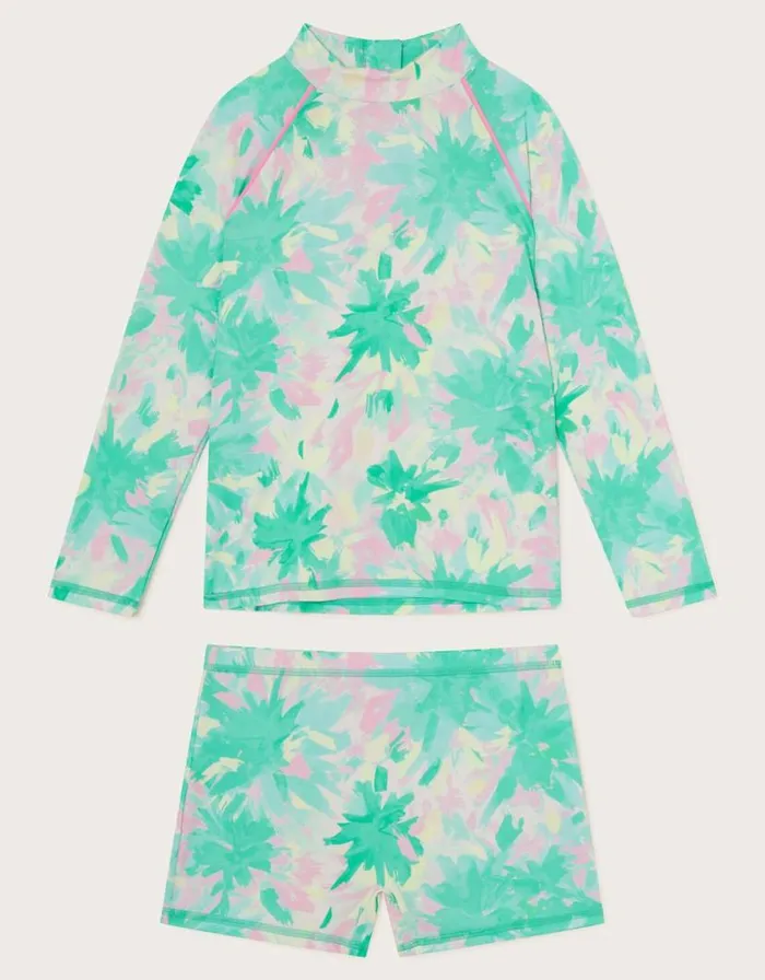 Monsoon Splash Palm Print Swim Set Green Children Beachwear and Swimwear