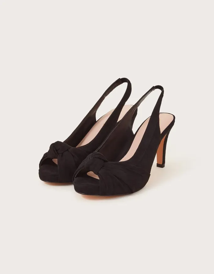 Monsoon Suede Peep Toe Heels Black Women Sandals