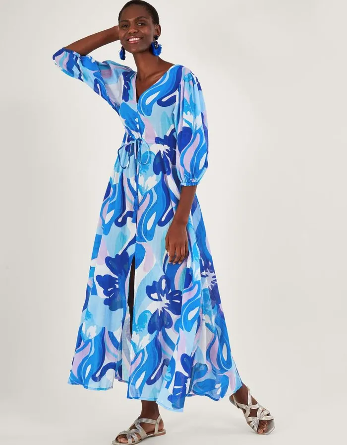 Monsoon Swirl Print Maxi Dress Blue Women Beachwear and Swimwear