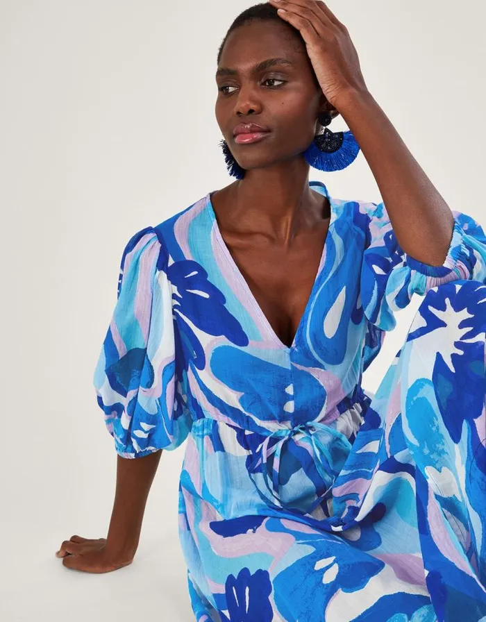 Monsoon Swirl Print Maxi Dress Blue Women Beachwear and Swimwear Monsoon Swirl Print Maxi Dress Blue Women Beachwear and Swimwear