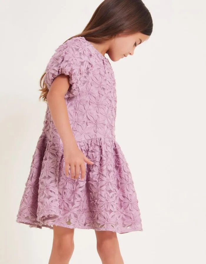 Monsoon Textured Floral Drop Waist Dress Purple Children Dresses