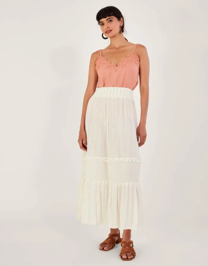 Monsoon Tiered Metallic Beach Skirt White Women Beachwear and Swimwear