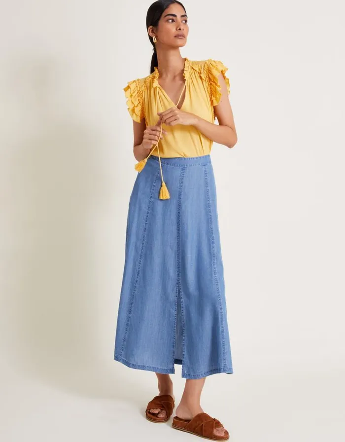 Monsoon Tierra Midi Skirt Blue Women Casualwear