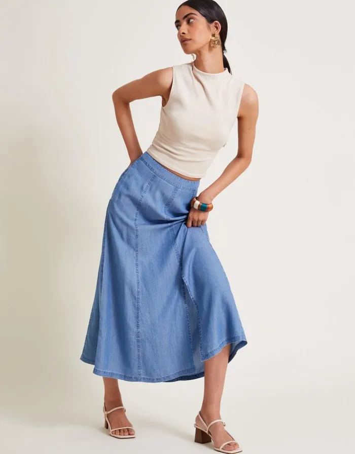 Monsoon Tierra Midi Skirt Blue Women Casualwear Monsoon Tierra Midi Skirt Blue Women Casualwear