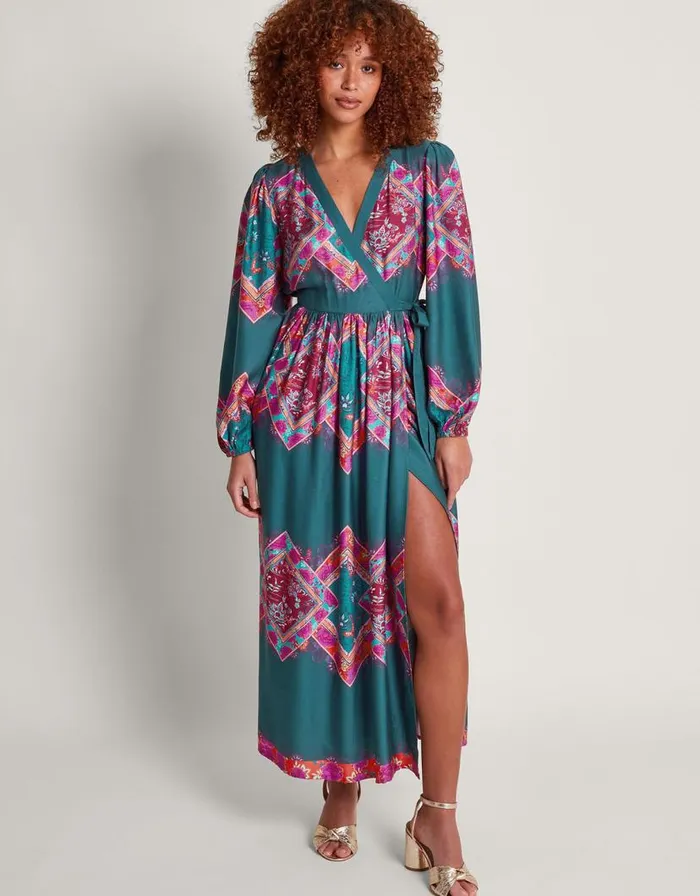 Monsoon Tiffany VNeck Dress Blue Women Occasionwear