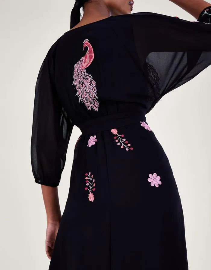 Monsoon Tina Embroidered Wrap Dress Black Women Occasionwear Monsoon Tina Embroidered Wrap Dress Black Women Occasionwear