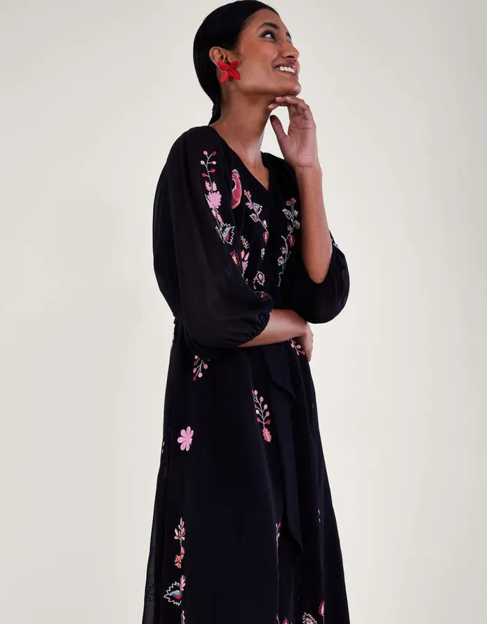 Monsoon Tina Embroidered Wrap Dress Black Women Occasionwear Monsoon Tina Embroidered Wrap Dress Black Women Occasionwear