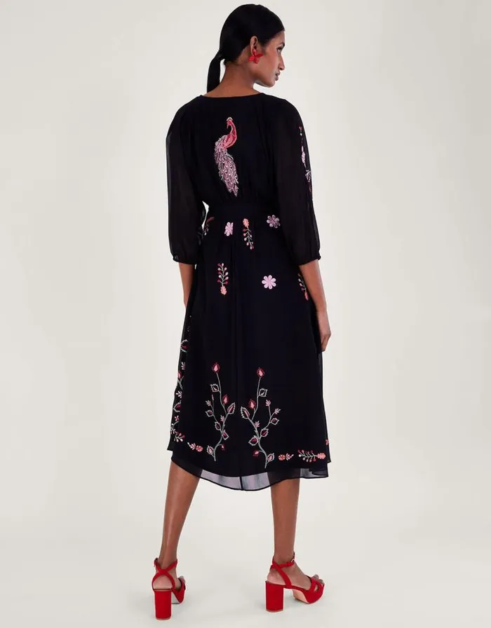Monsoon Tina Embroidered Wrap Dress Black Women Occasionwear Monsoon Tina Embroidered Wrap Dress Black Women Occasionwear